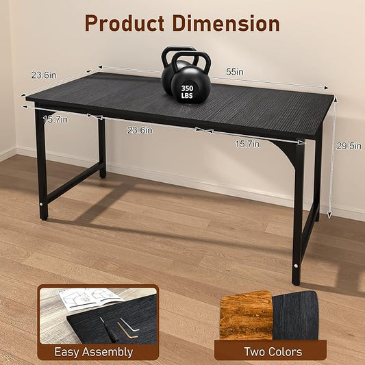 StarGraph Home Office Desks 55 Inch Large Office Desk with Sturdy Metal Frame Modern Computer Desk Gaming Study Writing Work from Home Desks, Black