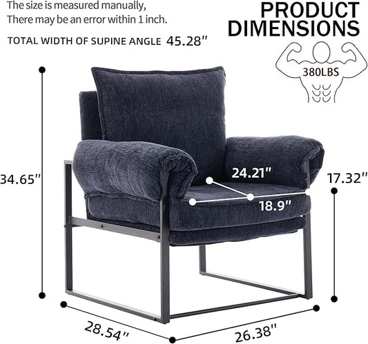 Xifan Modern Comfy Reclining Chair with 6 Angle Adjustable Backrest, Upholstered Accent Chair Fabric Living Room Lounge Chair for Reading Room - Dark Blue, Set of 2