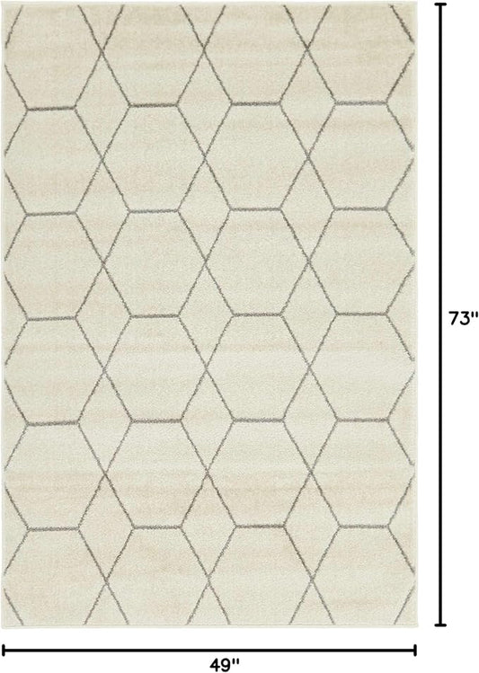 Unique Loom Trellis Frieze Collection Area Rug - Geometric (4' 1" x 6' 1", Ivory/ Gray)
