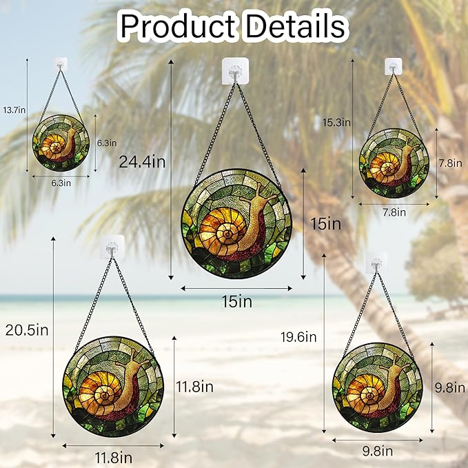 Stained Glass Window Hanging, Green Orange Snail Sun Catcher for Door Home Decor Suncatcher Christmas Mother's Day Birthday Gifts for Women Men Mom and Nana 11.8 in