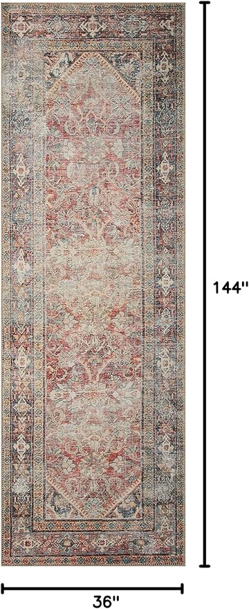 Loloi Amber Lewis Georgie Collection GER-01 Red/Navy 3'-0" x 12'-0", .19" Pile Height, Runner Rug