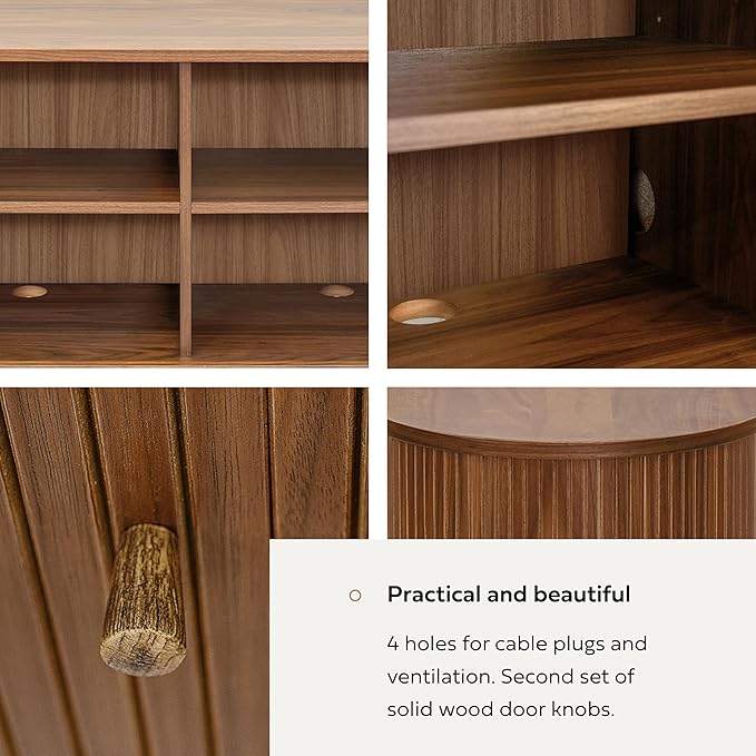 WERMO 55'' Sideboard Storage Cabinet with Doors and Shelves - Wood Credenza for Living Room, Bedroom, Entryway and Home Office Cabinet. Kitchen Buffet, Modern Media Console Table with Storage (Walnut)