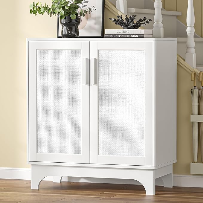 Rattan Cabinet, Sideboard Storage Cabinet with 2 Doors Buffet Cabinet with Adjustable Shelf Large Space, Kitchen Sideboard Buffet for Entryway Hallway