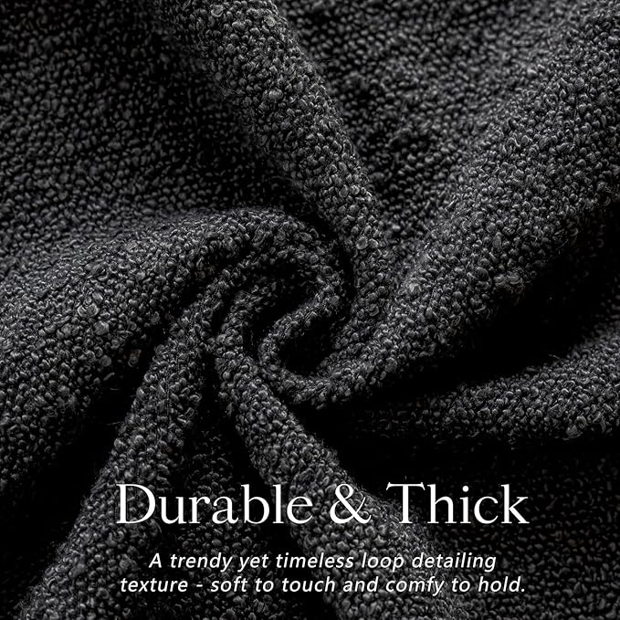 Foindtower Pack of 2, Decorative Textured Boucle Throw Pillow Covers Accent Solid Pillow Cases Neutral Soft Cozy Couch Cushion Case for Chair Sofa Bedroom Living Room Home Decor 26 x 26 Inch Black