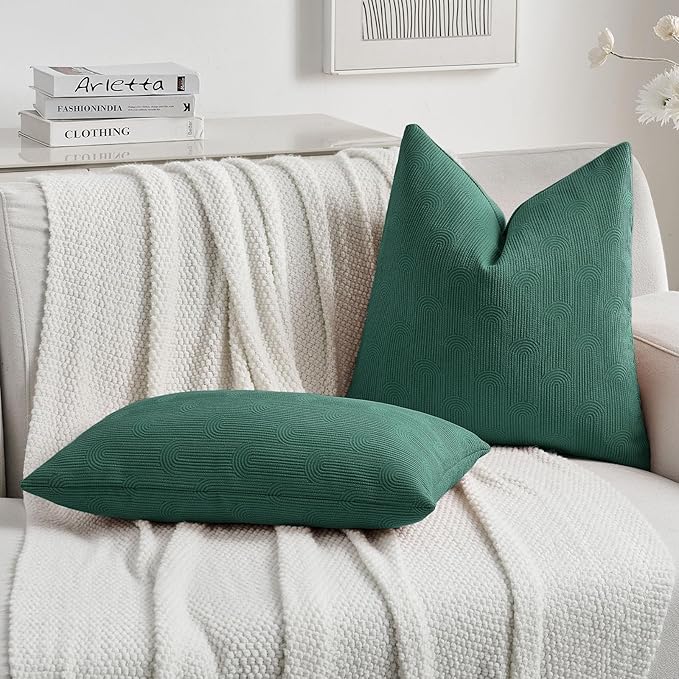 FUTEI Teal Chenille Decorative Throw Pillow Covers 24x24 Inch Set of 2,Soft Cozy Striped Geometric Patterns European Cushion Cases,Modern Home Decor for Couch Bed Living Room