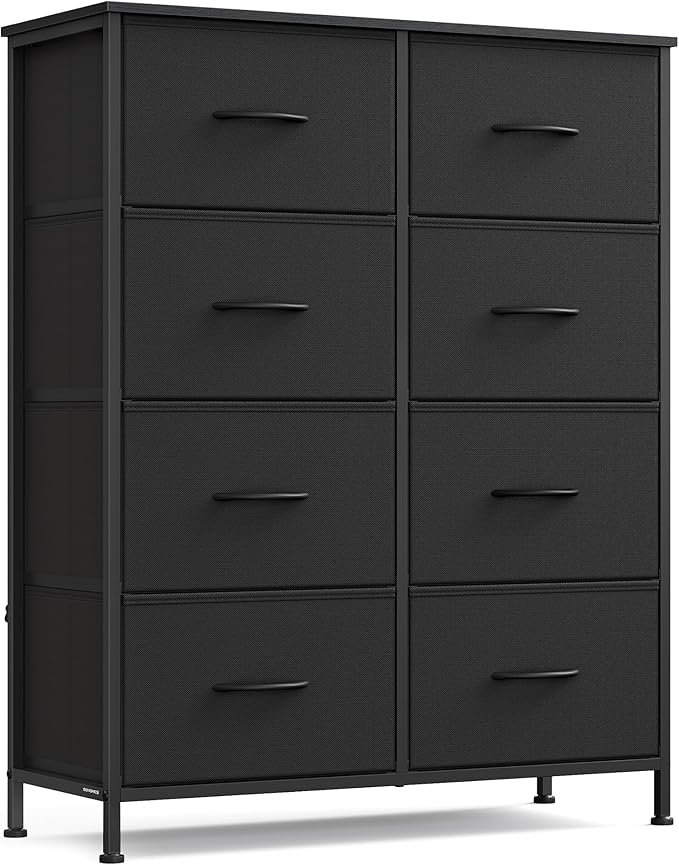 SONGMICS Dresser for Bedroom, Chest of Drawers, Steel, MDF, 8 Non-Woven Fabric Drawers, Storage Organizer Unit, Closet, Entryway, Ink Black and Ebony Black LGS124B01S