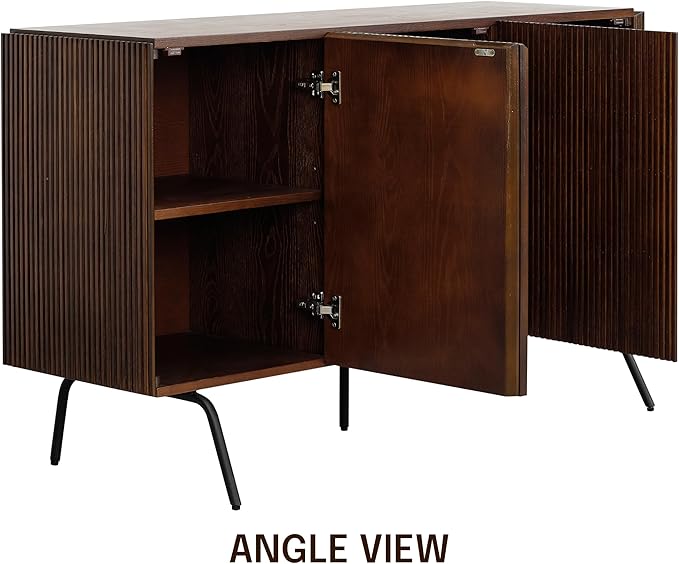 NTC Veil Modern Sideboard with 3 Doors, Buffet Cabinet with Vertical Groove Design and Metal Legs, Storage Cabinet for Living Room, and Hallway, Effortless Assembly - Dark Walnut