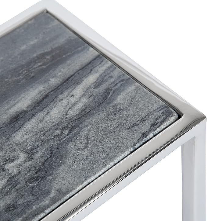 Kate and Laurel Jaspur Modern Drink Table, Gray and Silver, Decorative Glam Marble Accent Table for Display and Storage