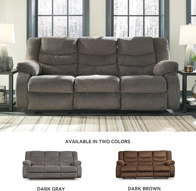 Signature Design by Ashley Tulen Modern Manual Pull Tab Reclining Sofa, Dark Gray