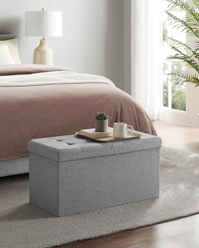 SONGMICS Mazie Collection - 30 Inches Storage Ottoman, Foldable Storage Bench with Flipping Lid, 660 lb Load Capacity, for Entryway, Living Room, Bedroom, Light Gray ULSF41G