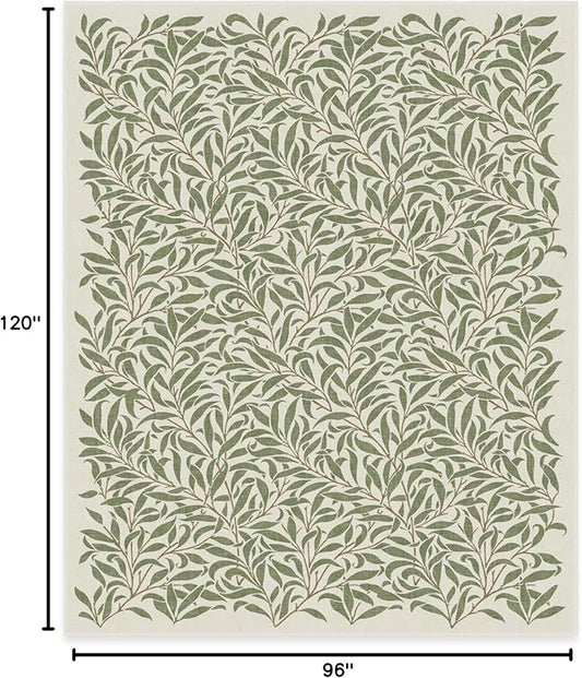 RUGGABLE x Morris & Co Washable Area Rug– Pure Willow Boughs Green 8x10, Stain-Resistant, Non-Slip – Large Machine Washable Rugs for Living Room, Bedroom, Hallway, Entryway & Office–with Standard Pad