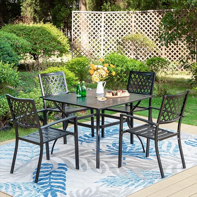 PHI VILLA Wrought Iron Patio Dining Chairs, Stackable Black Outdoor Patio Chairs Set of 4, Metal Patio Chairs, Support 300 LBS, Black