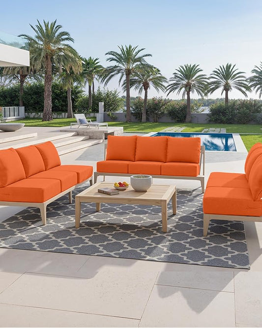 Luxury 24x24x6 Inch Outdoor Deep Seat Cushions Set of 6 - Comfortable Patio Zipper Chair Cushion for Outside Sets Wicker Dining Rocking Swivel Chairs Loveseat Couch Sectional Sofa - Orange
