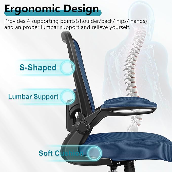 FelixKing Office Chair, Ergonomic Desk Chair Breathable Mesh Chairs Adjustable High Back Lumbar Support Flip-up Armrests, Executive Rolling Swivel Comfy Computer Chairs Home Office Navy