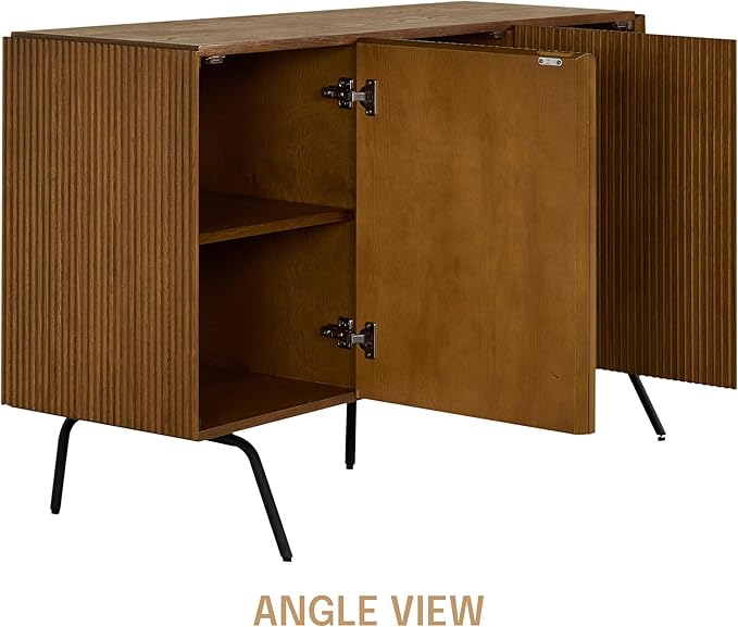 NTC Veil Modern Sideboard with 3 Doors, Buffet Cabinet with Vertical Groove Design and Metal Legs, Storage Cabinet for Living Room, and Hallway, Effortless Assembly - Rustic Oak