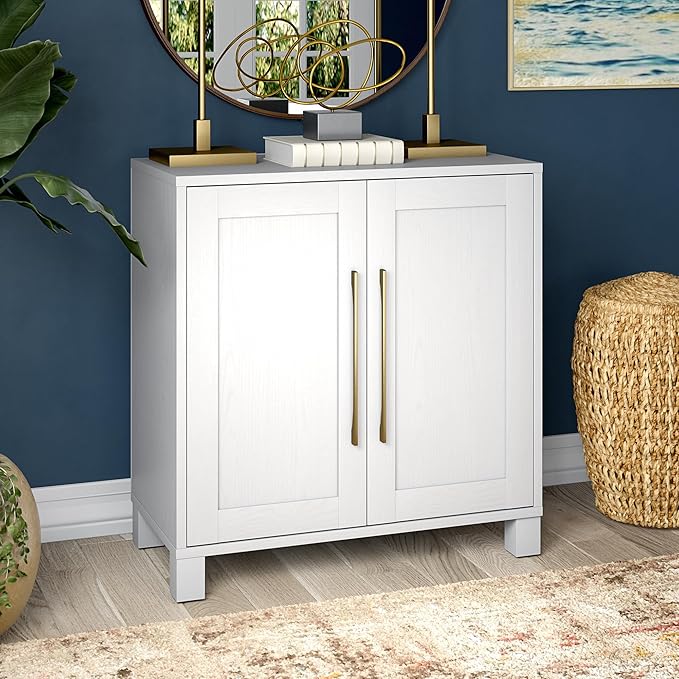 Henn&Hart 28" Wooden Accent Cabinet, Modern Sideboard Buffet Cabinet with 2 Doors and an Adjustable Shelf for Living Room, Dining Room, Bedroom or Entryway, White