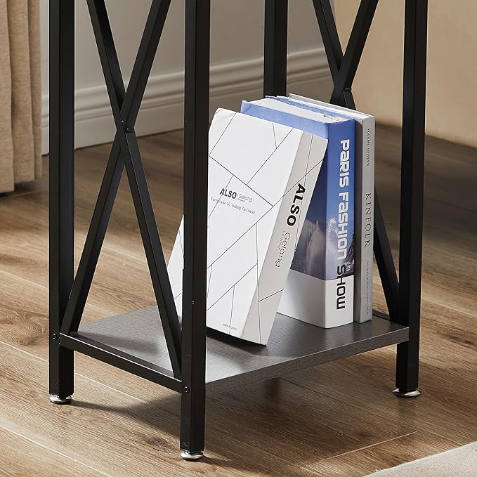 VECELO Tall Nightstand Set of 2,27.6 inch Wooden End Table with Metal X-Frame,Side Table with Drawer and Storage Shelf for Living Room Bedroom Entryway Small Spaces