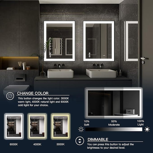 ISKM Framed LED Mirror for Bathroom 84"x32", Dimmable LED Bathroom Mirror with Lights, Anti-Fog, Front and Backlit Lighted Mirror 3-Colors, Shatterproof, Memory Function