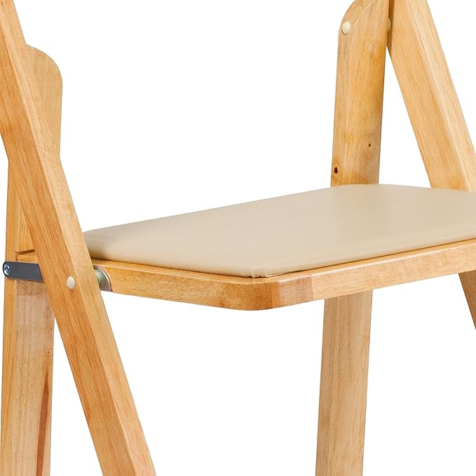 Flash Furniture Hercules Series Beechwood Folding Event Chairs with Padded Seats, Modern Wooden Folding Banquet Chairs, Set of 4, Natural