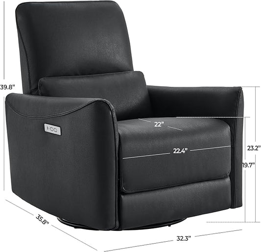 CHITA Power Recliner Chair Swivel Glider, FSC Certified Upholstered Faux Leather Living Room Nursery Reclining Sofa Chair with Lumbar Support, Black