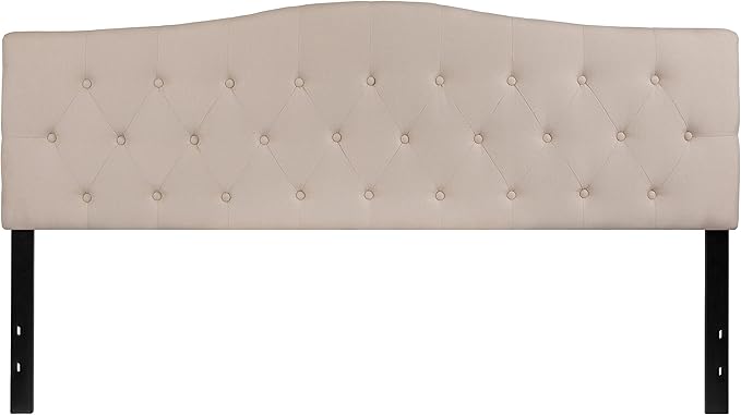 EMMA + OLIVER Tufted Upholstered King Size Headboard in Beige Fabric