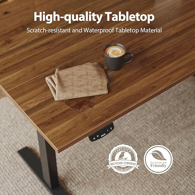 Agilestic Electric Standing Desk, 63 x 24 Inches Height Adjustable Desk, Sit Stand up Desk for Work Office Home, Ergonomic Rising Computer Table with Memory Preset, Dark Walnut