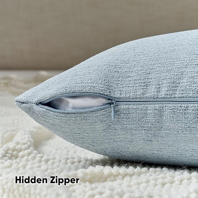 FUTEI Denim Blue Chenille Decorative Throw Pillow Covers 26x26 Inch Set of 2,Soft Cozy Faux Linen Textured Euro Pillow Shams,Farmhouse Home Decor for Couch Living Room