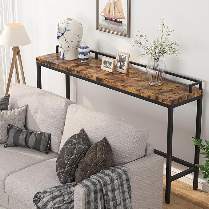 Tribesigns 70.9 inch Extra Long Sofa Table, Narrow Console Table Behind Couch, Rustic Industrial Entryway Table Skinny Hallway Table for Living Room