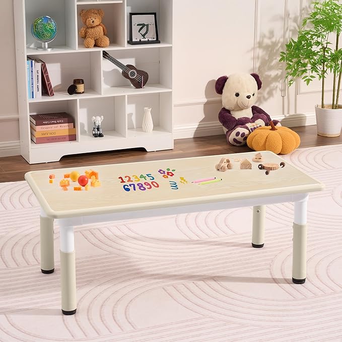 Toddler Table, 7 Level Height Adjustable Kids Play Furniture for Ages 3-8, Rectangular Plastic, 23.6" W x47.2 L, Multi-Activity Desk with Graffiti Desktop for Home & Daycare