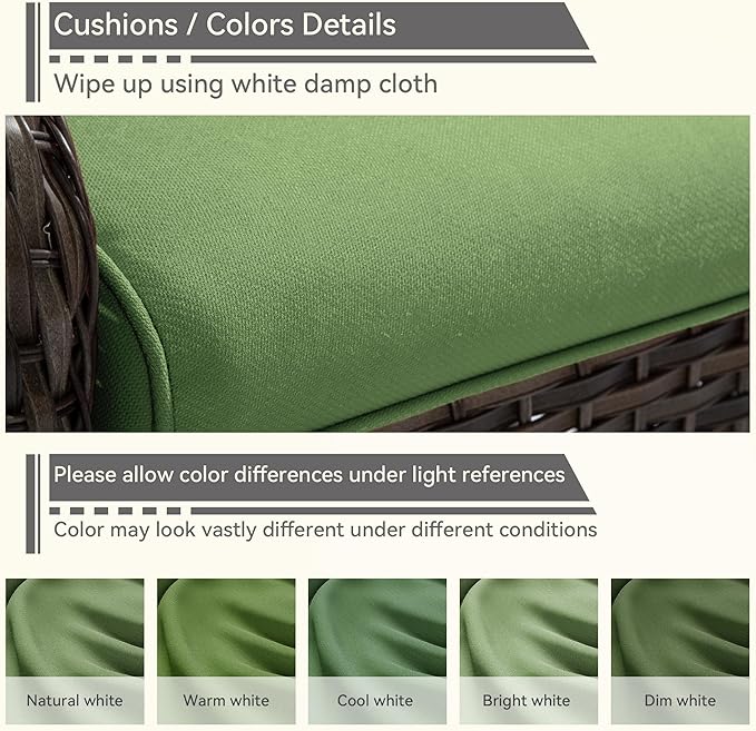 Outdoor Swivel Rocker Patio Chair - Outdoor Wicker Patio Glider Chair with Olefin Fabric Cushions Suitable for Backyard Deck and Porch, Green