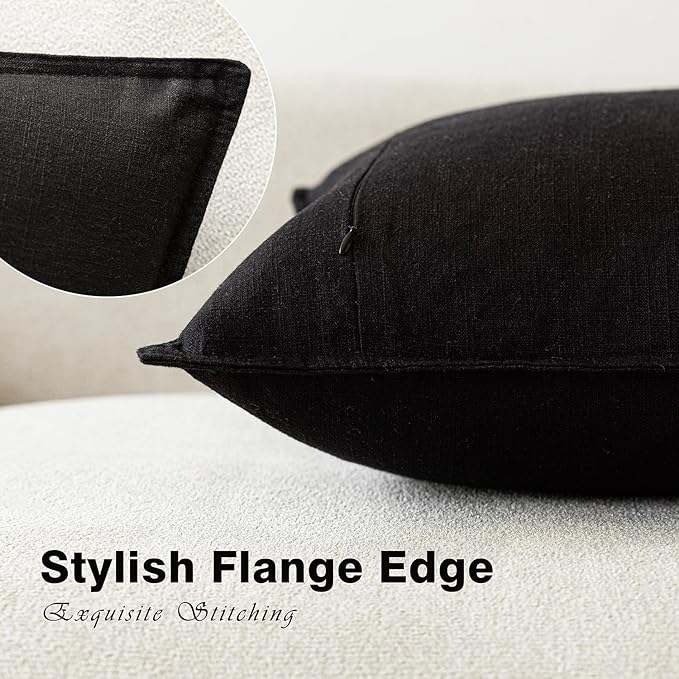 Foindtower Pack of 2, Decorative Linen Soild Throw Pillow Covers Soft Accent Cushion Case Boho Farmhouse Neutral Pillowcase for Chair Couch Sofa Bedroom Living Room Home Decor 16 x 16 Inch Black