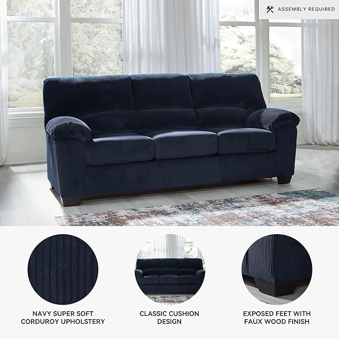 Signature Design by Ashley SimpleJoy Contemporary Sofa for Living Room, Blue