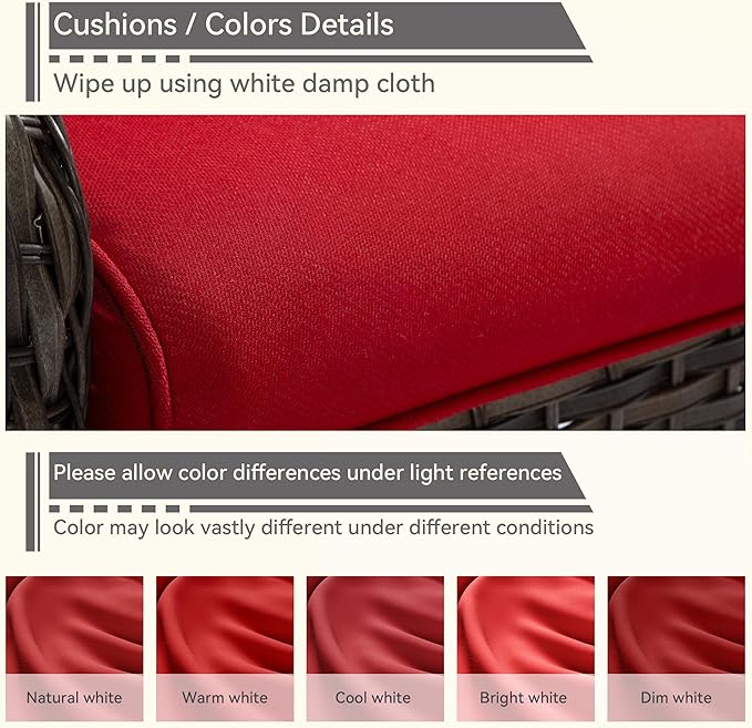 Patio Wicker Chairs Set of 2, Patio Rattan Dining Chairs with 3.5-inch Seat Cushions, High Back and Curved Armrest for Garden, Backyard, Balcony and Deck, Red