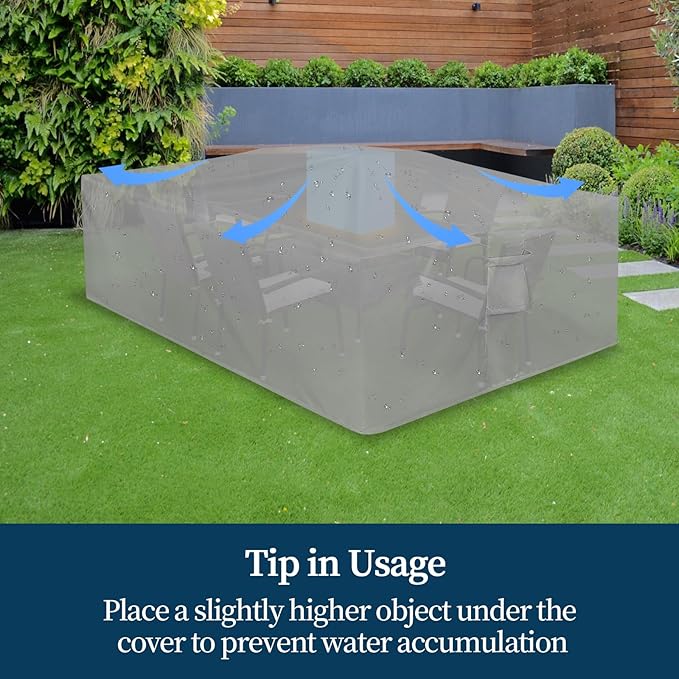 Easy-Going Rectangle Patio Furniture Cover Waterproof Outdoor Dining Table and Chair Cover Anti-UV Outside Sectional Sofa Set Covers (126"L x 63"W x 28"H, Grey)