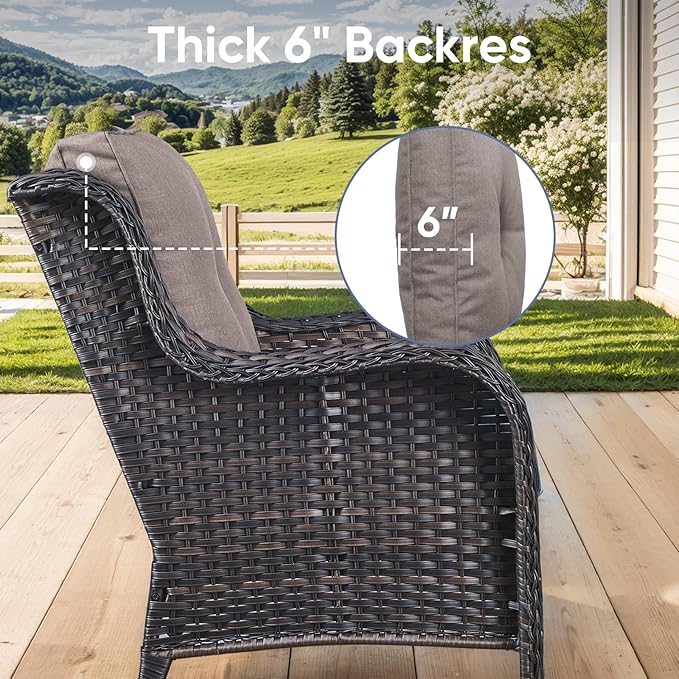 Outdoor Wicker Chair Cushions 2 Packs - Outside High Back Thick Water-Resistant Cushion 22x24 with Zipper Cover for Patio Glider Rocking Chairs Loveseat Couch – Grey/Buckle