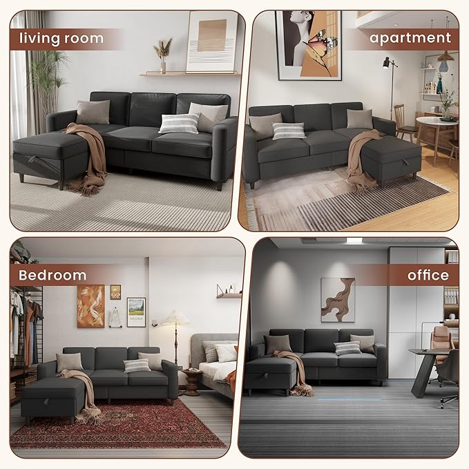 Sectional Couches for Living Room - Deep Seater Couch Living Room-Comfy L Shape Modular Sofa,with Storage Chaise-Washable Covers-Suitable for Living Rooms,Apartments,Rooms and Offices-Dark Gray