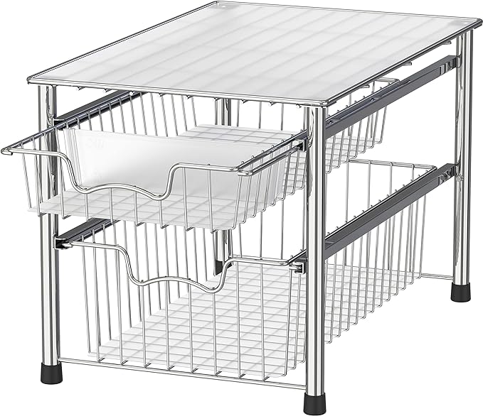 Simple Houseware Stackable 2 Tier Sliding Basket Organizer Drawer, Chrome