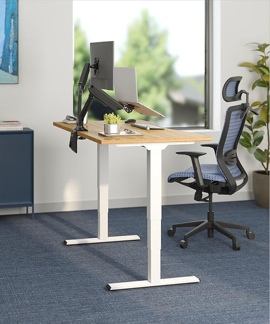 FlexiSpot E6 Bamboo 3-Stage Dual Motor 72 x 30 Electric Standing Desk Sit Stand Up Desk, Holds 220 lbs, Adjustable Height w/ Memory Presets, Solid Bamboo Curved Desktop & White Frame, Ships in 2 Boxes