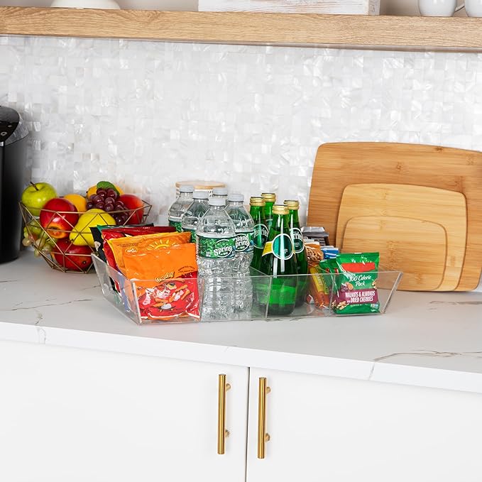 Mind Reader Snack Tray, Countertop Organizer, Snack Tray, Pantry, Breakroom, Kitchen, 19.25" L x 11.3" W x 3.3" H, Clear