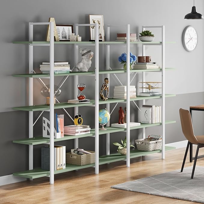 Tribesigns 5-Tier Bookshelf, Vintage Industrial Style Bookcase 72 H x 12 W x 47L Inches (Green)