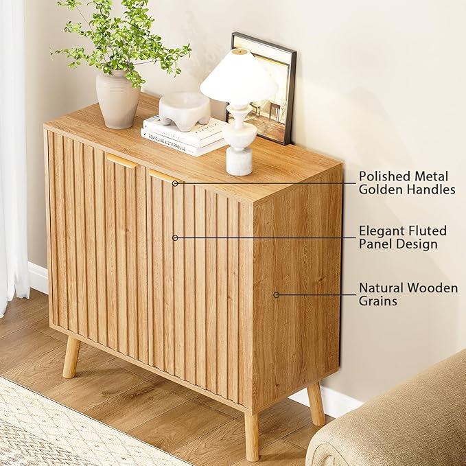 Fluted Storage Cabinet, Buffet Cabinet Sideboard, Modern Accent Cabinet Console Table for Entryway, Living Room