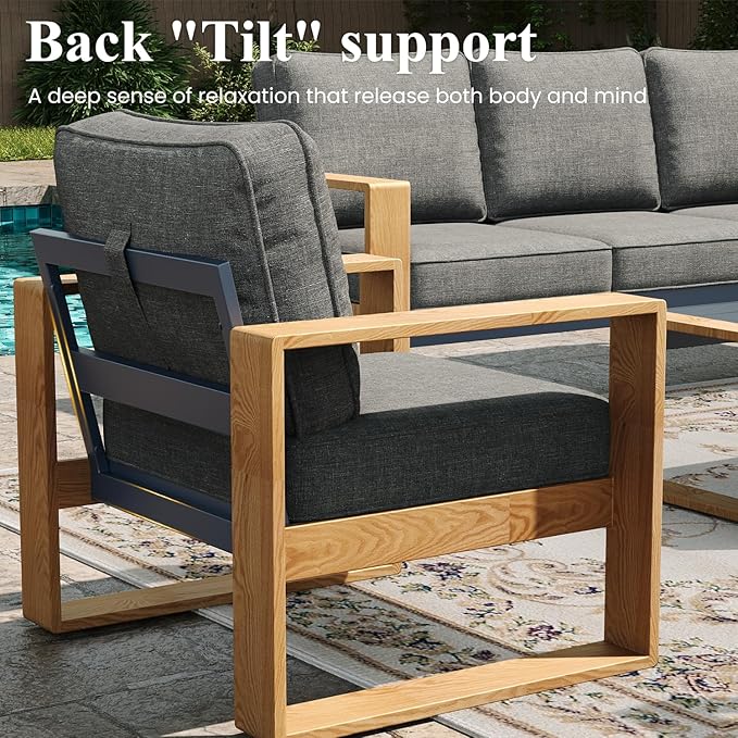LayinSun Aluminum Patio Furniture Set 2 Seat Loveseat, Oversized Seat with Hight Back, Outdoor Conversation Sets for Porch, Balcony, Deck