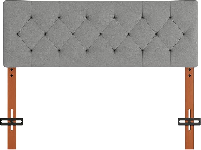 Upholstered Full Size Headboard Only for Bed Frame from 42”-55”, Adjustable Height Full Headboards with Durable Wood Leg, Fabric Bed Board in Modern Button Design, Light Grey