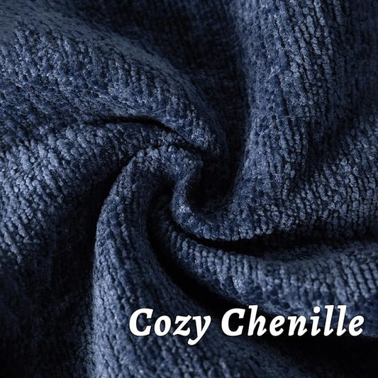 Navy Blue Decorative Throw Pillow Covers 24x24 Inch Set of 2 Cozy Soild Chenille Cushion Cases Soft Textured Square Couch Pillows Cover Boho Accent Farmhouse Pillowcases for Sofa Bed