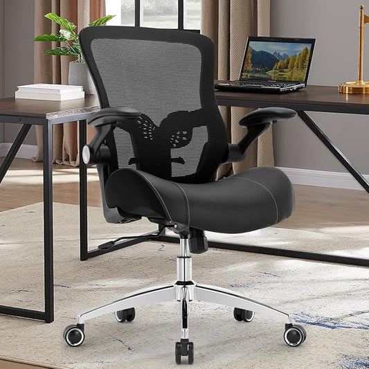 Big and Tall Office Chair, 400lbs Ergonomic Desk Chair with Wide 3D Modeling Foam Seat Cushion Mesh Computer Chair with Lumbar Support, Heavy Duty Executive Task Chair for Home Office, Black