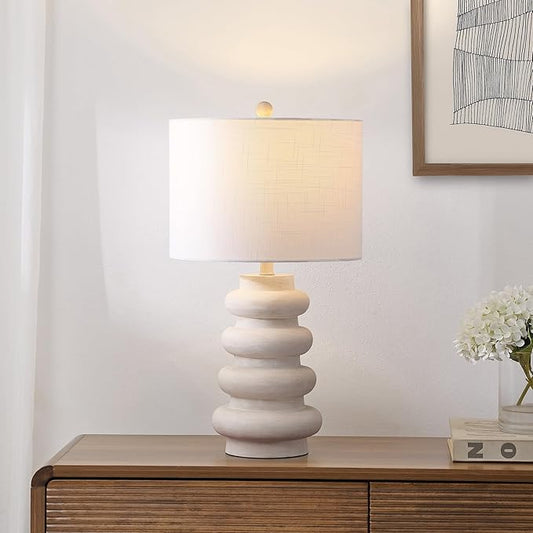 JONATHAN Y JYL5506A Juniper 26" Modern Minimalist Resin Stacked Ovoid LED Lamp for Living Room, Family Room, Dining Room, Bedroom, Hallway, Office, Antique White