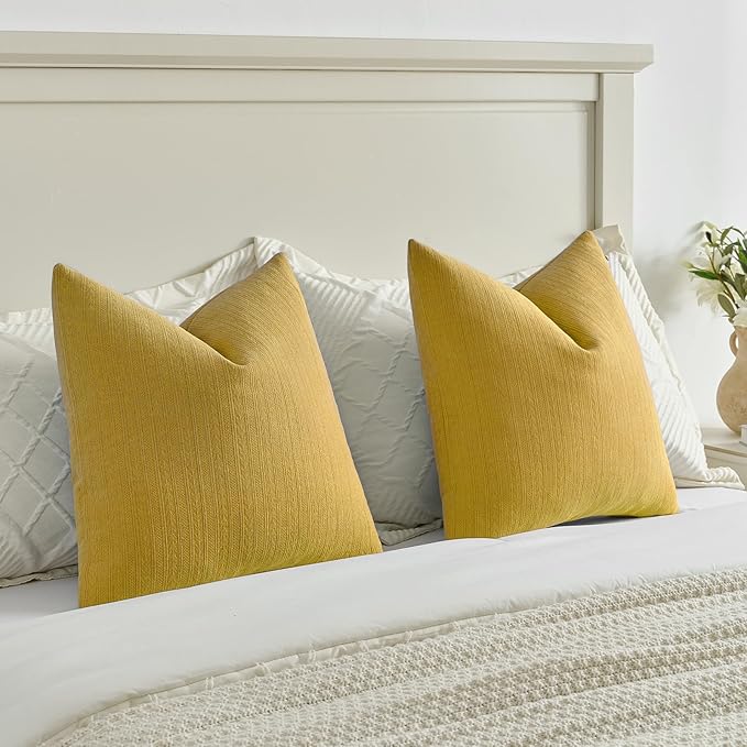 FUTEI Mustard Yellow Decorative Throw Pillow Covers 18x18 Inch Set of 2,Soft Cozy Wheat Ear Striped Patterns Cushion Cases,Modern Home Decor for Couch Bed Living Room