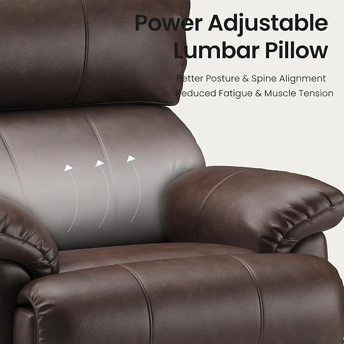 COLAMY Triple Motors Power Recliner Chair with Power Headrest & Lumbar Support Independent Adjustment for Living Room, Leather Electric Recliner Sofa Chair, Dark Brown