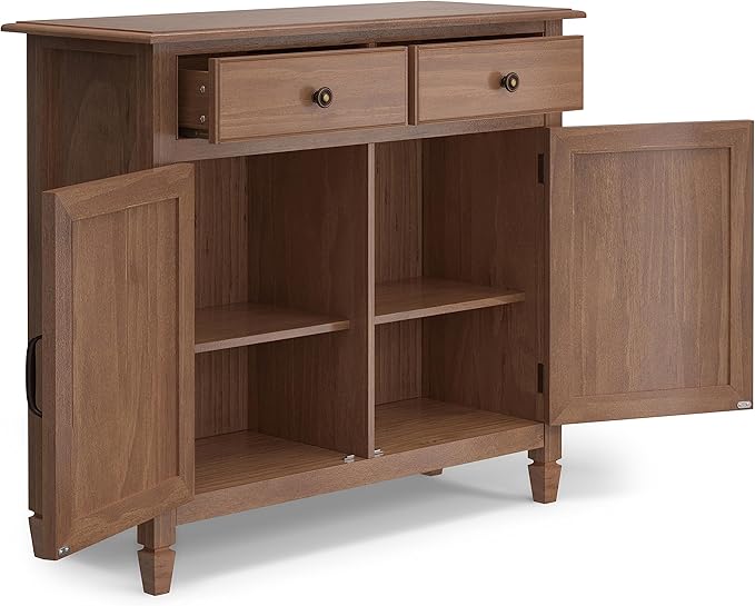 SIMPLIHOME Connaught 40-inch Wide Solid Wood Storage Cabinet in Medium Saddle Brown for Entryway, Living Room, Organizer for Hats, Gloves, Shoes, Keys, Slim Design, Traditional Style
