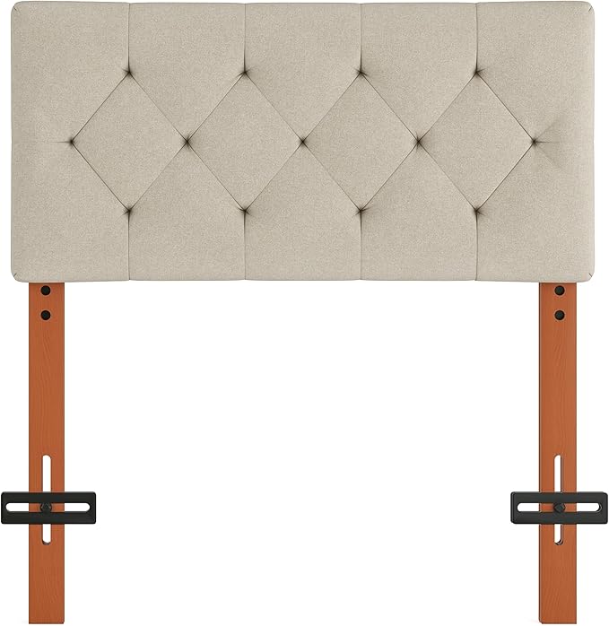 Upholstered Twin Headboard, Twin Headboard Only for Bed Frame from 27”-41”, Adjustable Height Twin XL Headboard with Durable Solid Wood Legs, Fabric Bed Headboard in Modern Button Design, Beige